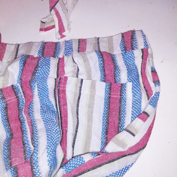 Caffe Marrakesh Set Medium Tie Front Top Capri Pink Blue White Linen Ble…‎ - Picture 8 of 12